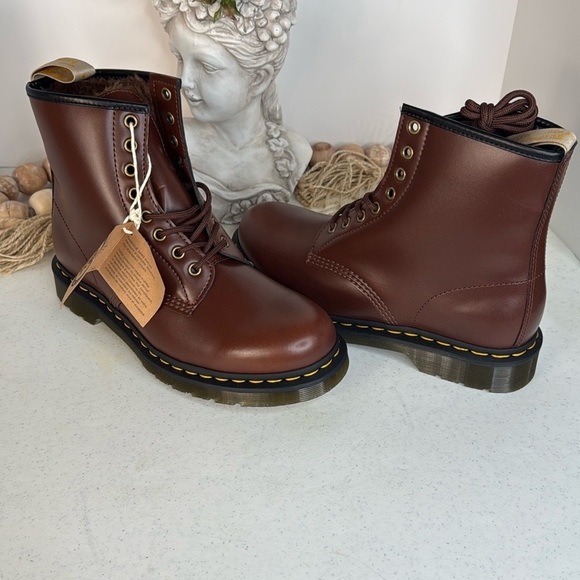 Dr. Martens - Vegan 1460 Brown Norfolk Brown Borg Fleece -Women Sz 10/Men Sz 9 - Picture 6 of 13